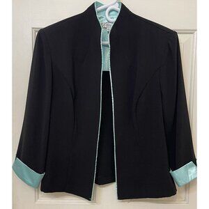 Dressbarn Black Pastel Green Open Front Women’s Suit Jacket, 3/4 Sleeves, Size 8